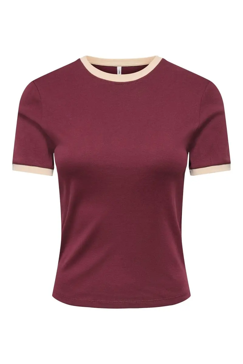 Only - Onlbina S/S Short Top Solid - 5189718 Windsor Wine Biscotfi Contrast