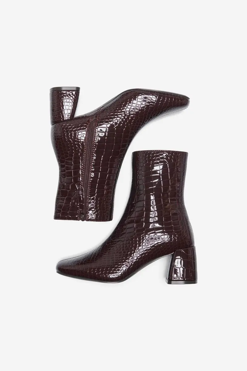 Only - Onlbrielle-1 Pu Heeled Boot - 5078766 Deep Mahogany Patent Croc