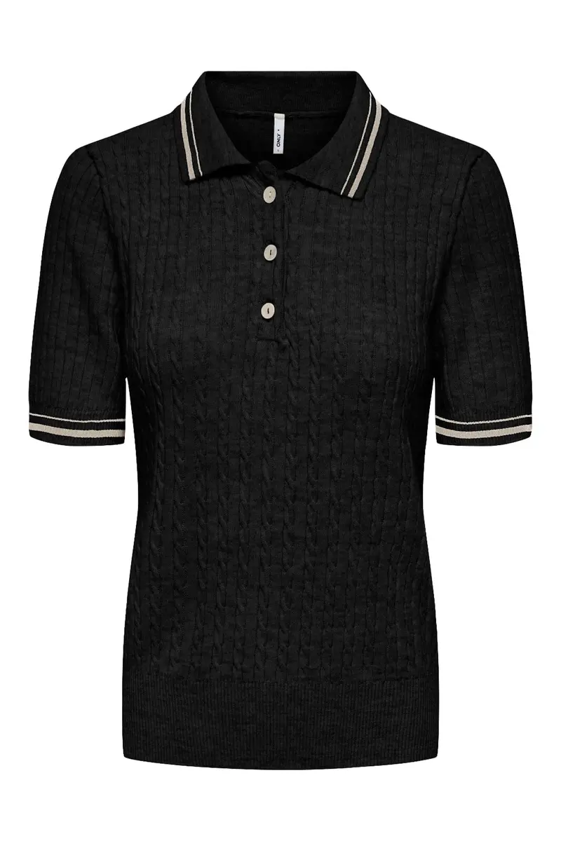 Only - Onlcanton Ss Polo Pull Knt - 4931897 Black Birch Melange/Fmop Button