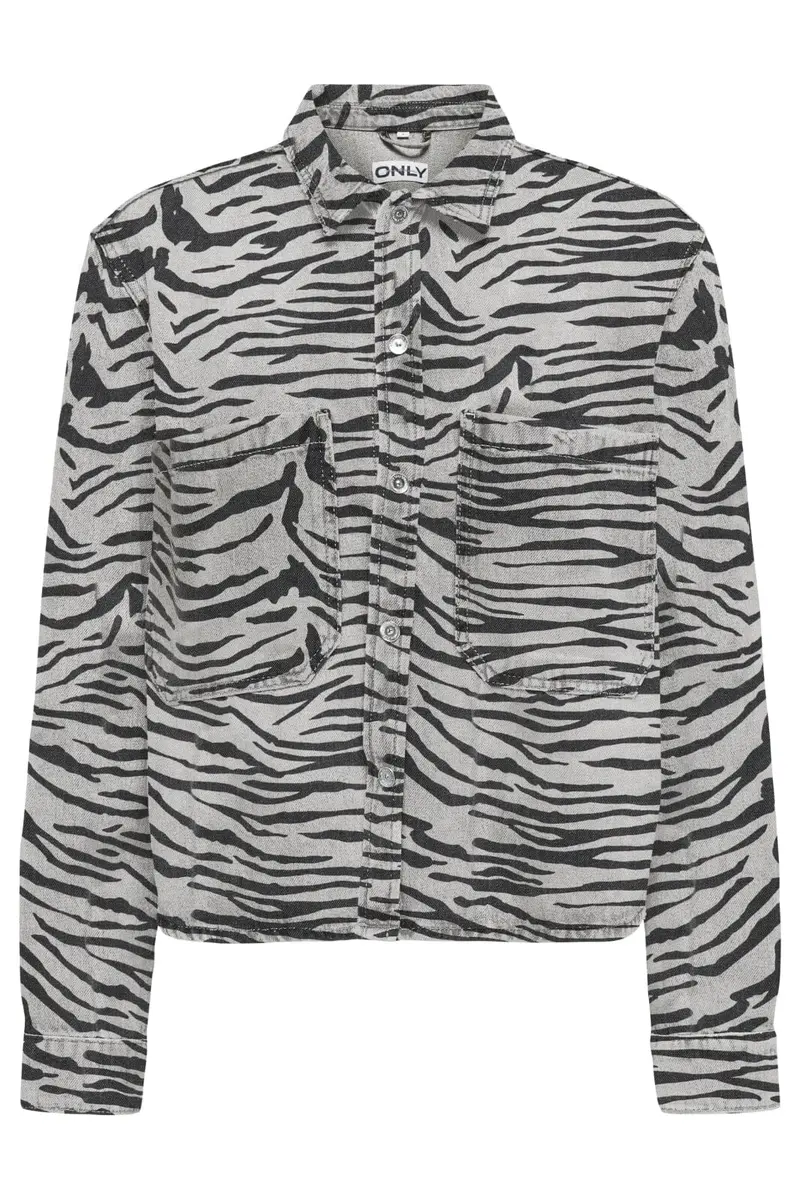 Only - Onlcassie Ls Zebra Shirt Sik - 4839009 Light Grey Denim Zebra