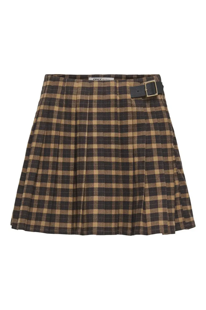 Only - Onlcat Life Plisse Check Skirt - 4859333 Chipmunk Black Coffee
