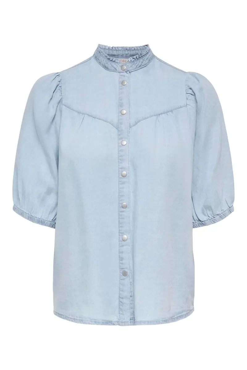 Only - Onlcharis Life 2/4 Frill Shirt Cc - 4977041 Light Blue Denim