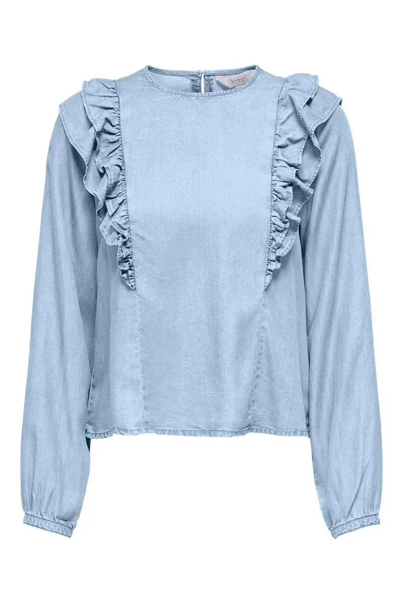 Only - Onlcharis Life Ls Frill Top Cc - 4977059 Light Blue Denim