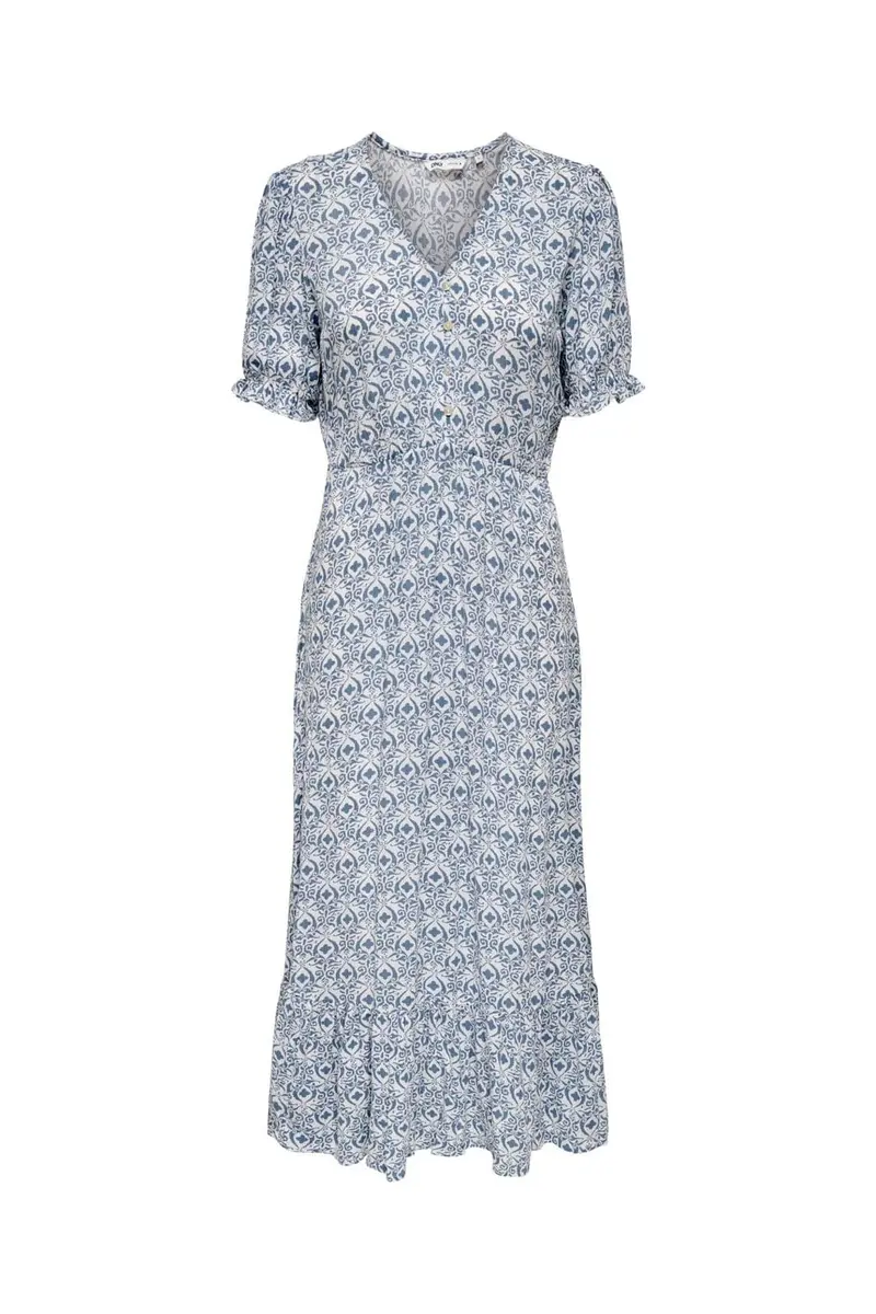 Only - Onlchianti S/S Long Dress - 4758861 Cloud Dancer Smith Blue Graphic