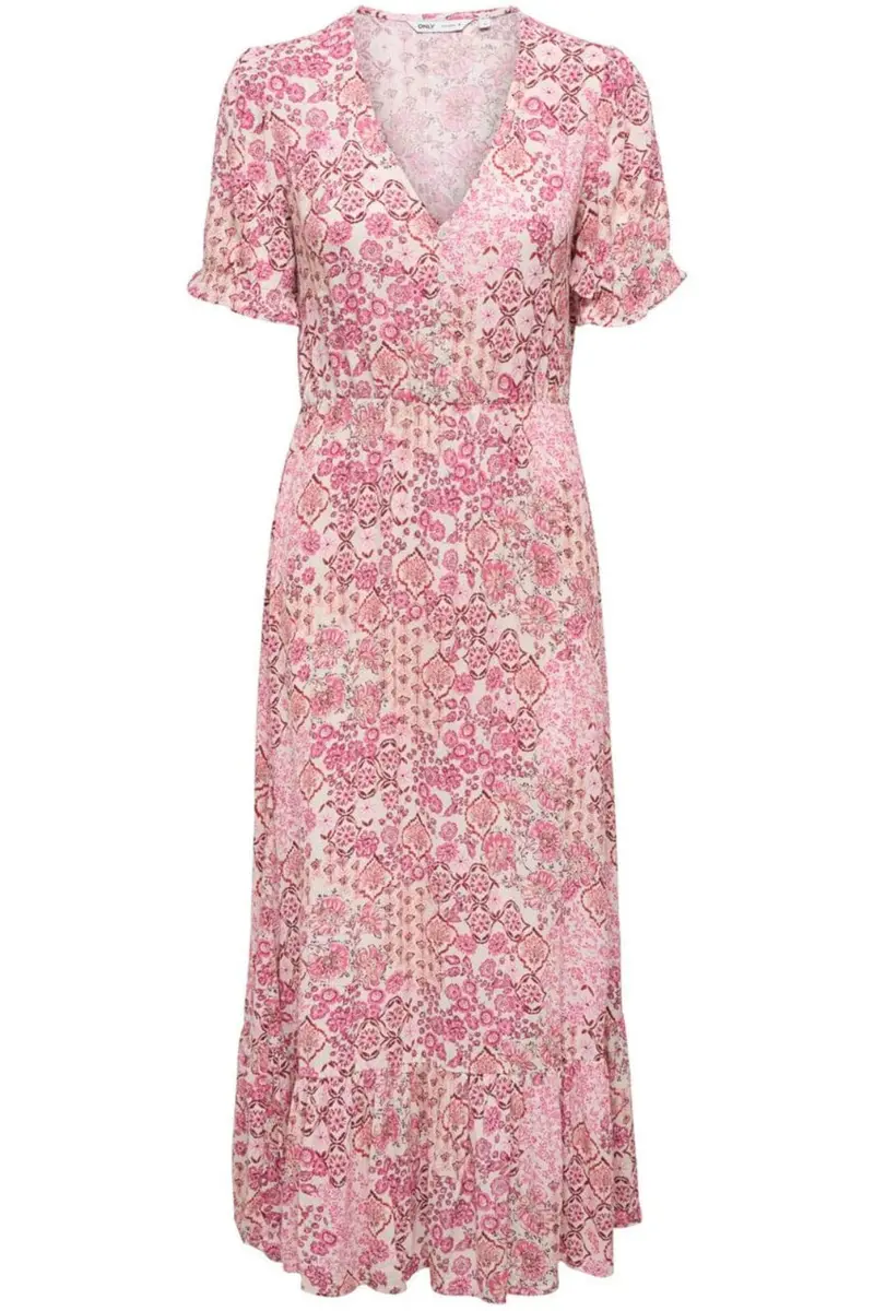 Only - Onlchianti S/S Long Dress - 5023447 Marshmallow Dusty Rose Graphic