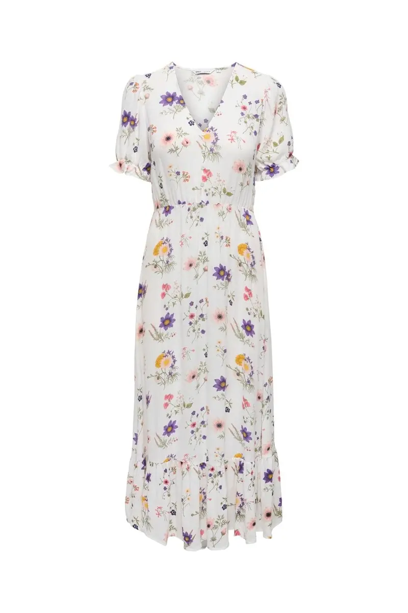 Only - Onlchianti S/S Long Dress - 5023448 Cloud Dancer Favorite Flower