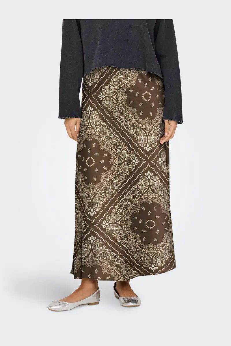 Only - Onlchigo Ankel Satin Skirt - 5086364 Chicory Coffee Bandana