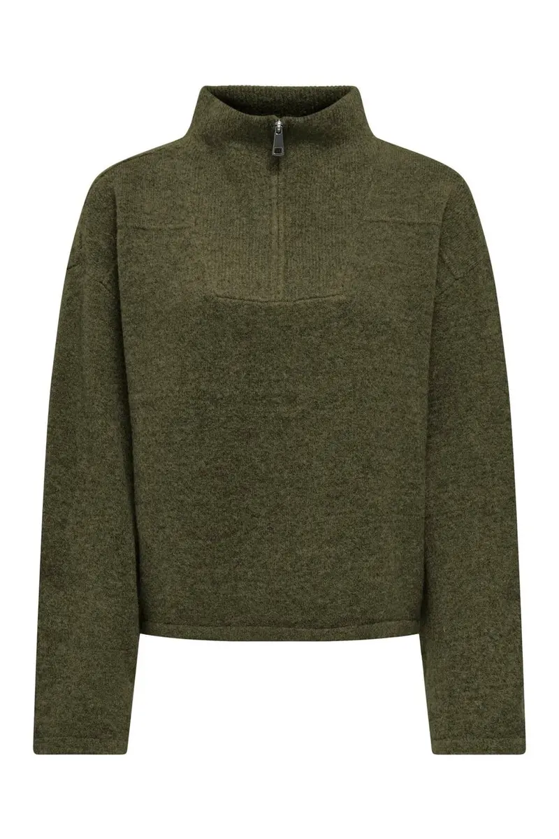 Only - Onlclara Ls Half Zip Knt - 5137517 Burnt Olive Melange/Silver Zip