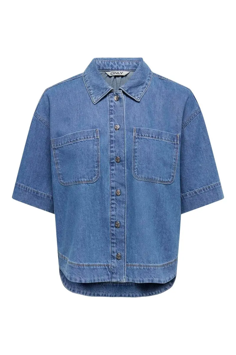 Only - Onlcleo Life Ss Shirt Pim - 5045119 Medium Blue Denim