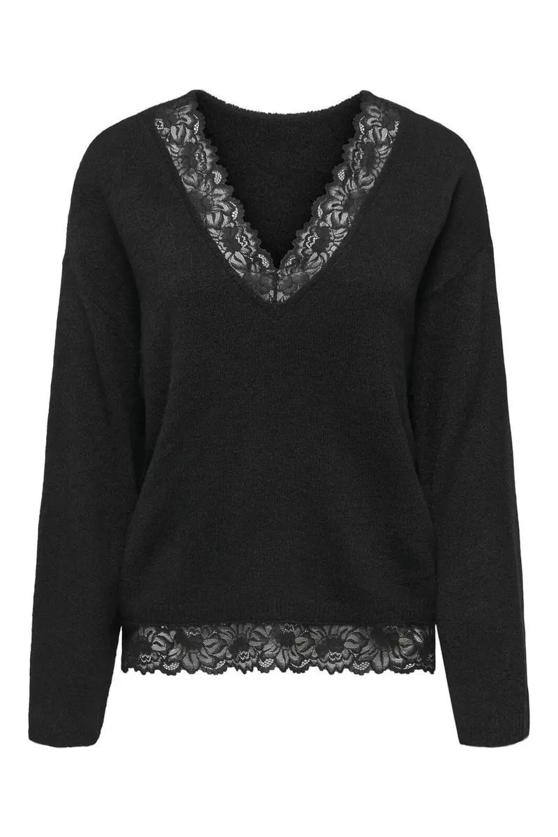 Only - Onlclover Ls Lace V-Neck Reversible Knt - 5172500 Black Dtm Lace