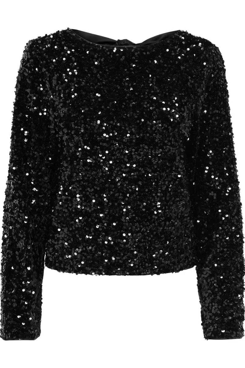 Only - Onlconfidence L/S Sequin Bow Top - 4877639 Black Black Sequins+Black Bow