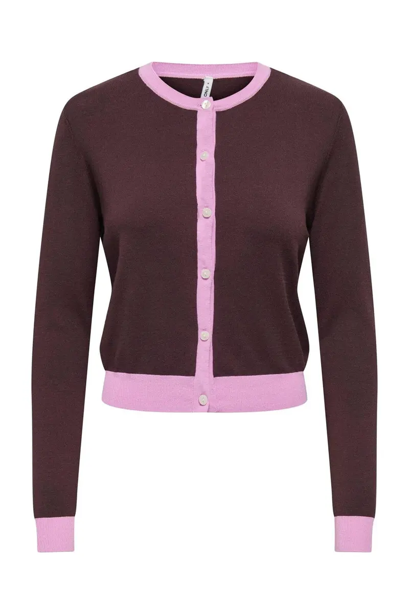 Only - Onlconta Ls O-Neck Cardigan Cc Knt - 5048468 Phalaenopsis Fudge Contrast/Fmop Button