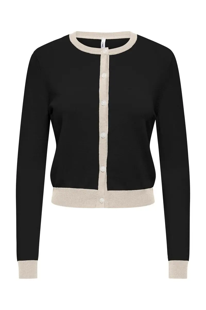 Only - Onlconta Ls O-Neck Cardigan Cc Knt - 5100228 Black Birch Contrast/Fmop Button
