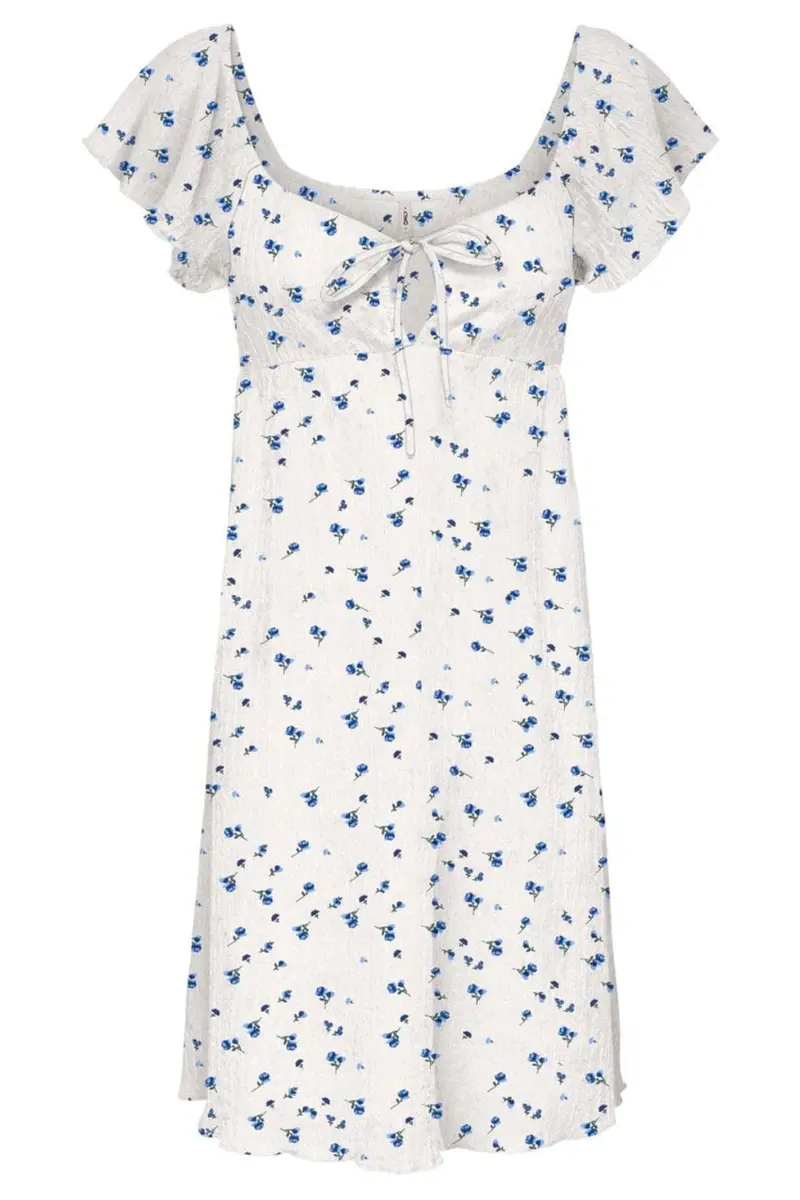Only - Onldua Frill Sleeve Dress - 5083075 Cloud Dancer Ditsy Floral Cornflower Blue