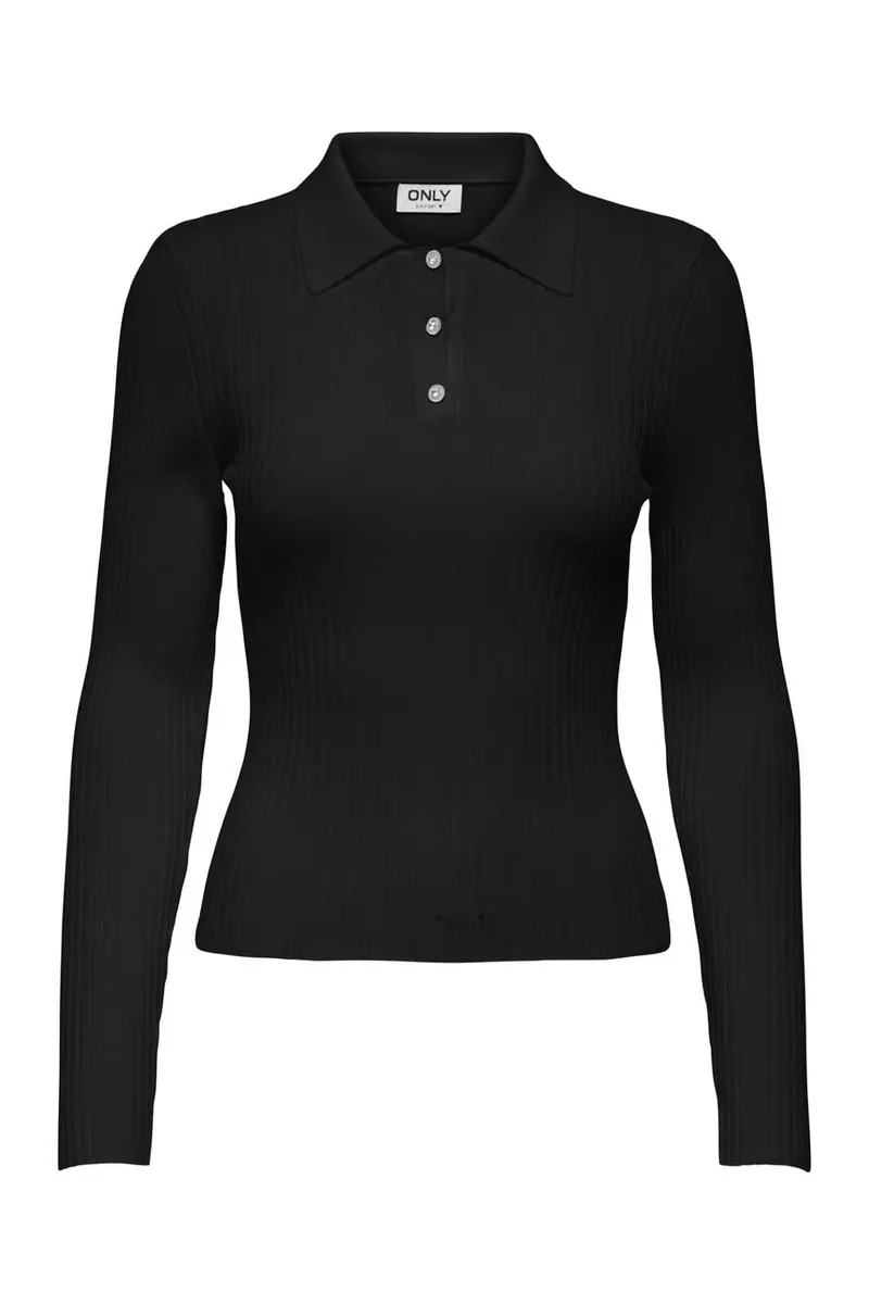 Only - Onlelisa L/S Rib Polo Knt - 4830989 Black