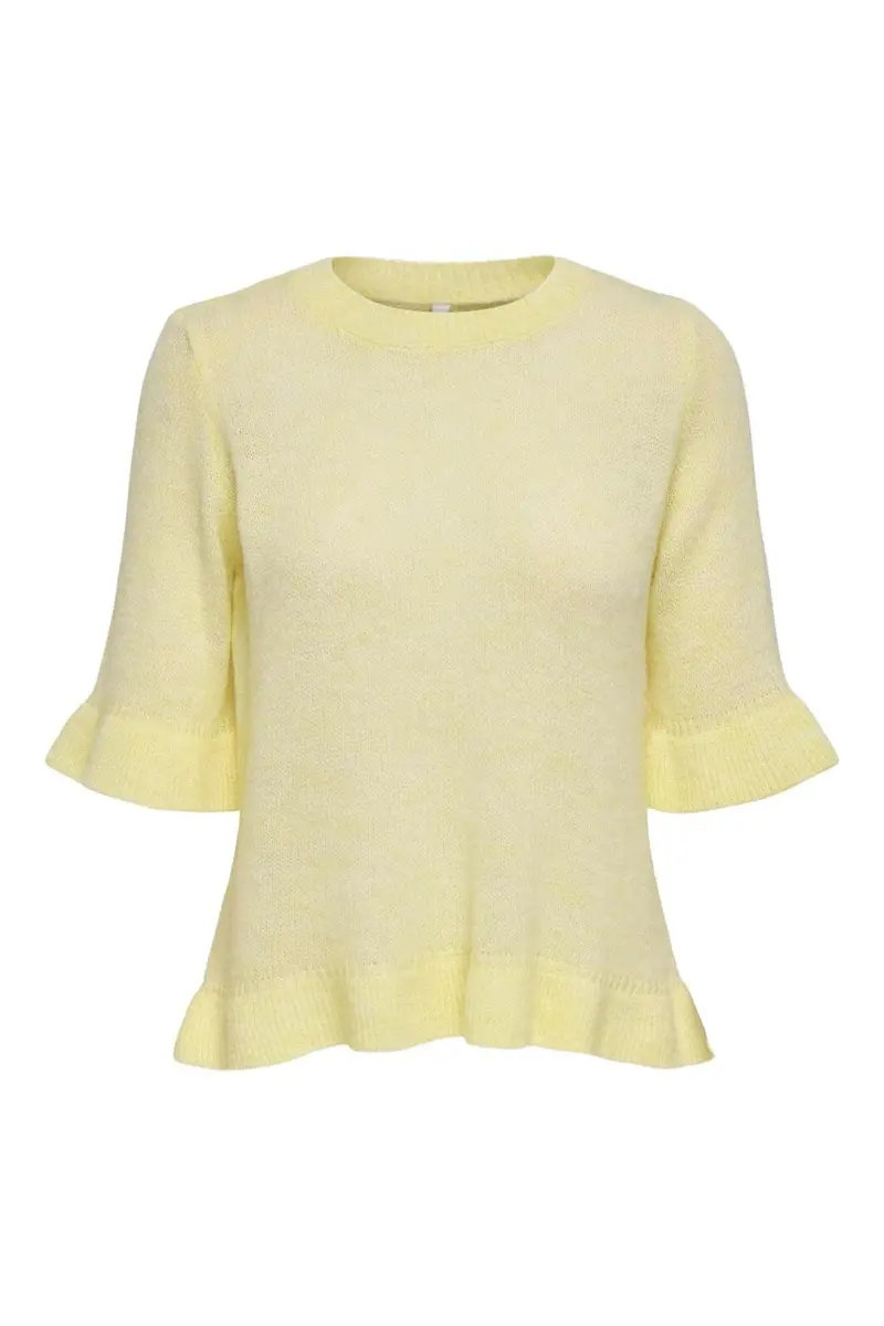 Only - Onlella Ss Frill O-Neck Knt - 4992505 Sunlight Melange