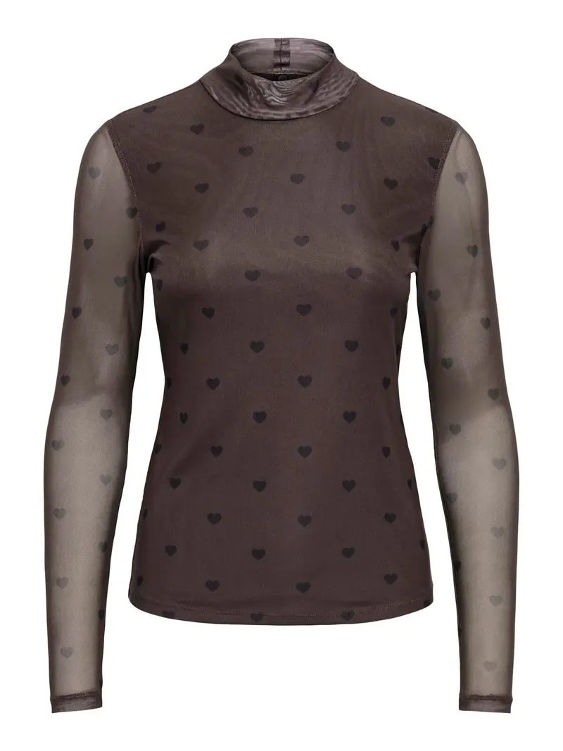 Only - Onlerica Mesh L/S Top - 5099597 Coffee Bean Black Heart