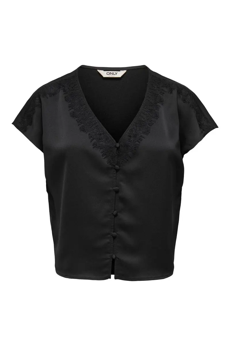 Only - Onlfaraya S/L Button Lace Satin Top - 5080595 Black