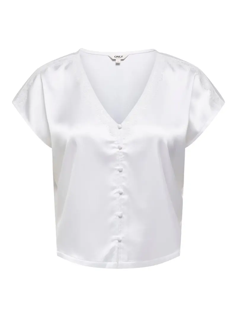 Only - Onlfaraya S/L Button Lace Satin Top - 5083486 Bright White