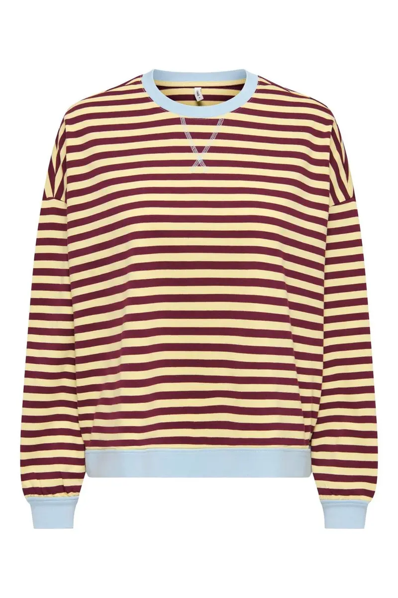Only - Onlfreja L/S Loose Top - 5090443 Mellow Yellow Fig W. Contrast Cashmere Blue