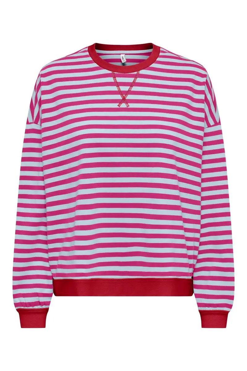 Only - Onlfreja L/S Loose Top - 5136213 Scooter Ballad Blue W. Contrast Fuchsia Red