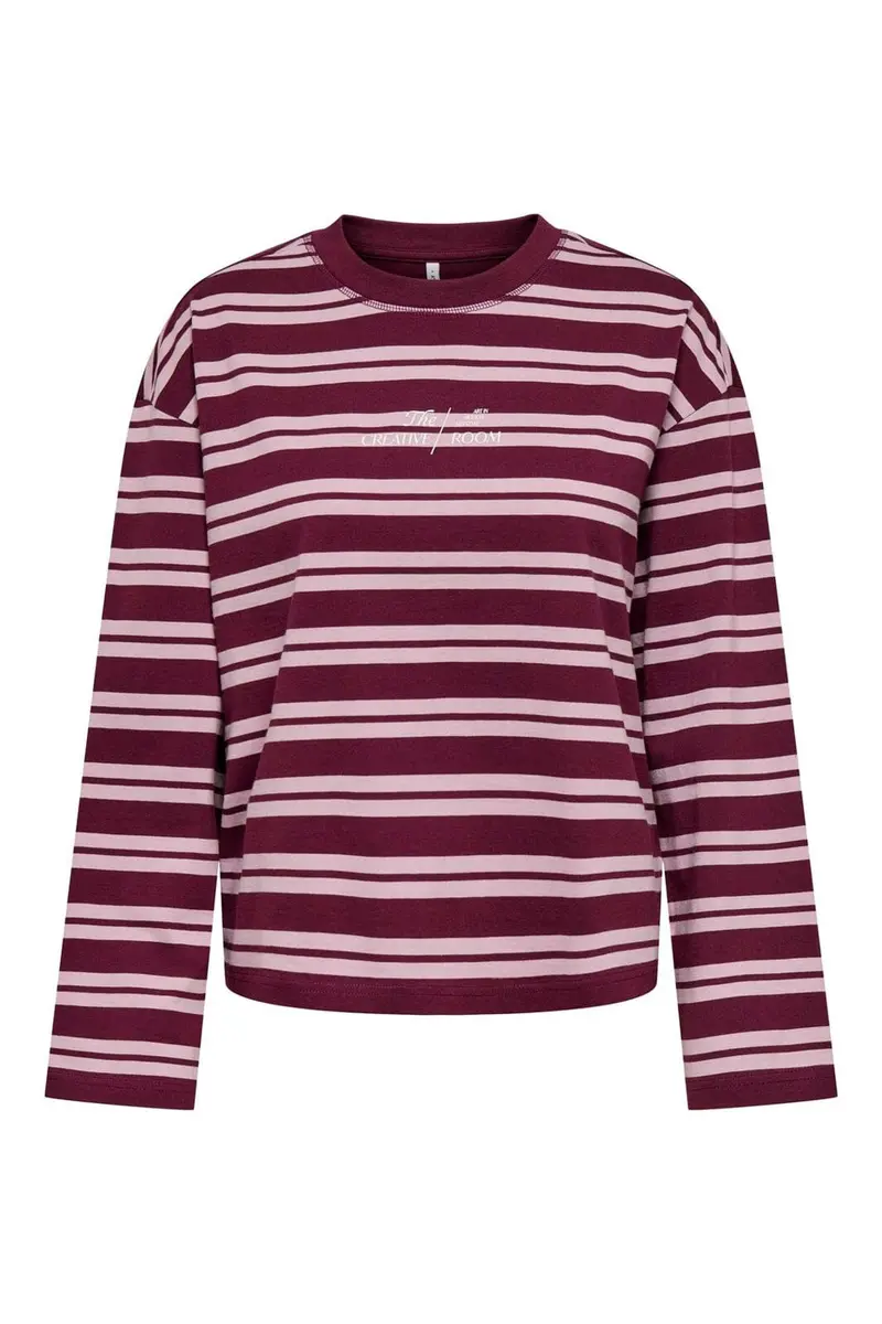 Only - Onlfreja L/S Stripe Top Cc - 5128182 Fig Freja New Autumn (Keepsake) + Creative Print