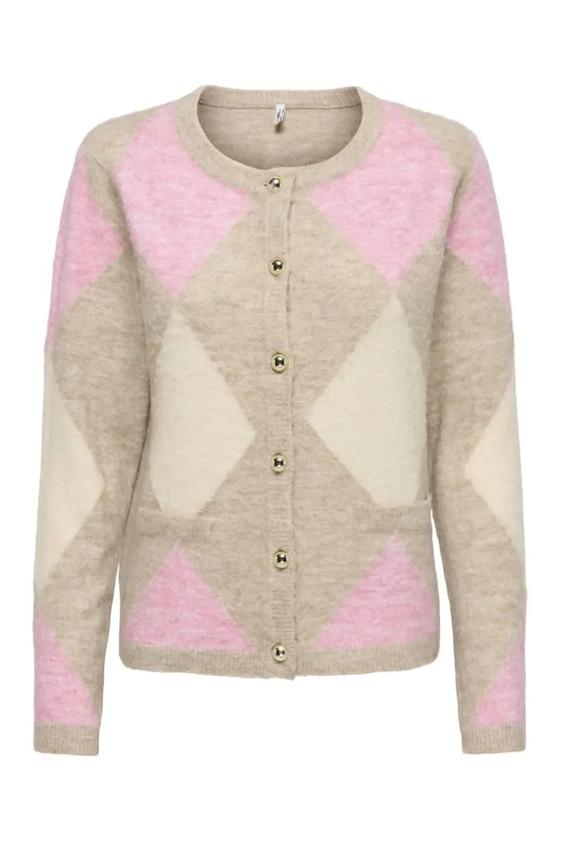 Only - Onlfrida Ls Oneck Button Cardi Knt - 4968126 String Roman Rose/Birch/Mel/Gold Buttons