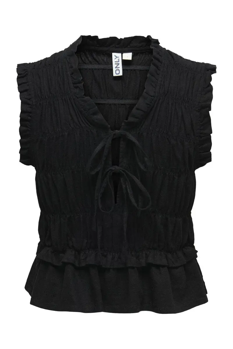Only - Onlgoa S/S Linen Bl Frill Top Cc - 4910193 Black