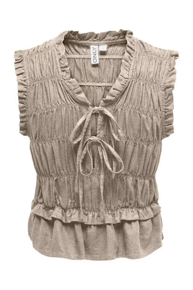 Only - Onlgoa S/S Linen Bl Frill Top Cc - 4942283 Oxford Tan