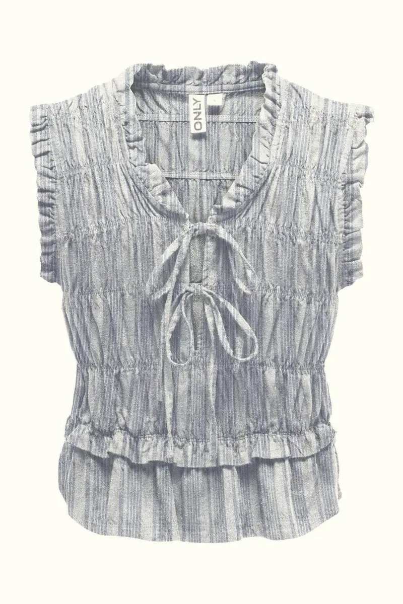 Only - Onlgoa S/S Linen Bl Frill Top Cc - 4984980 Coronet Blue Bright White