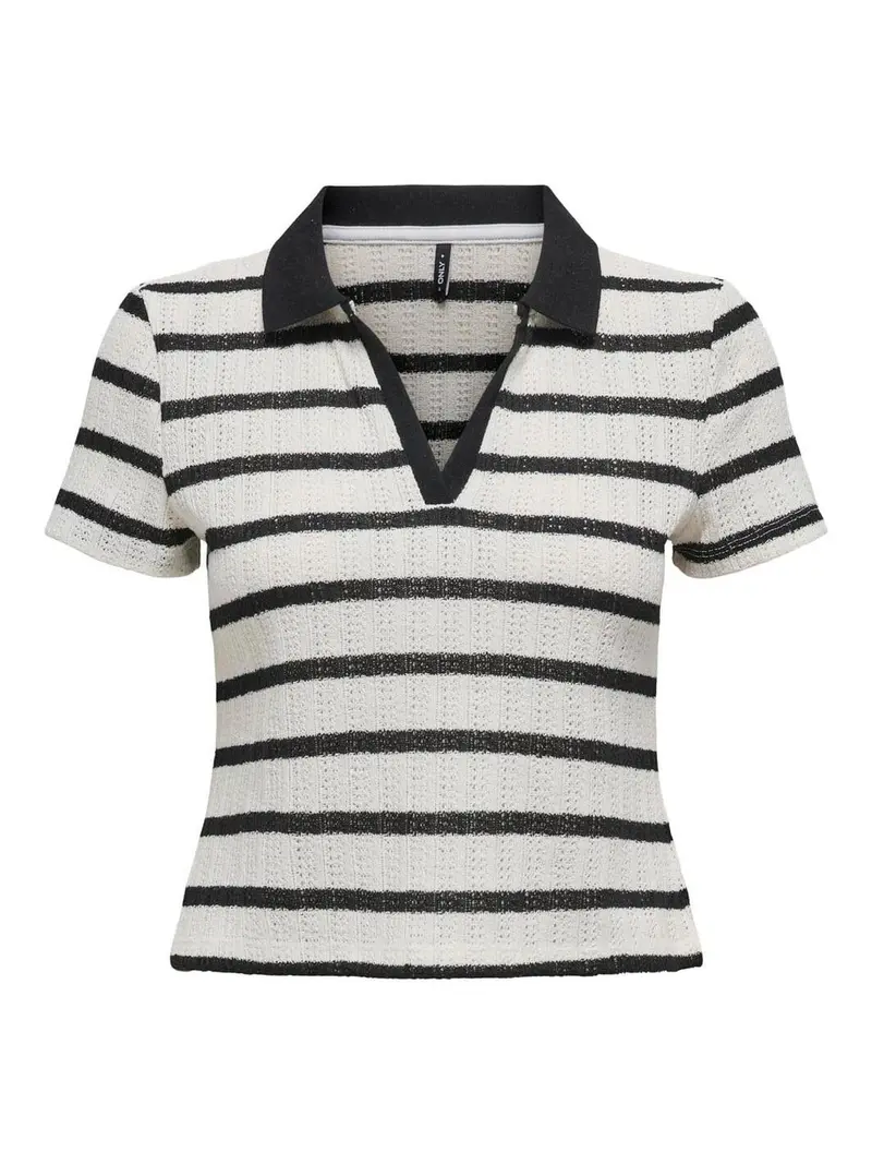 Only - Onlhalia S/S Collar Top Box - 4774256 Cloud Dancer Black