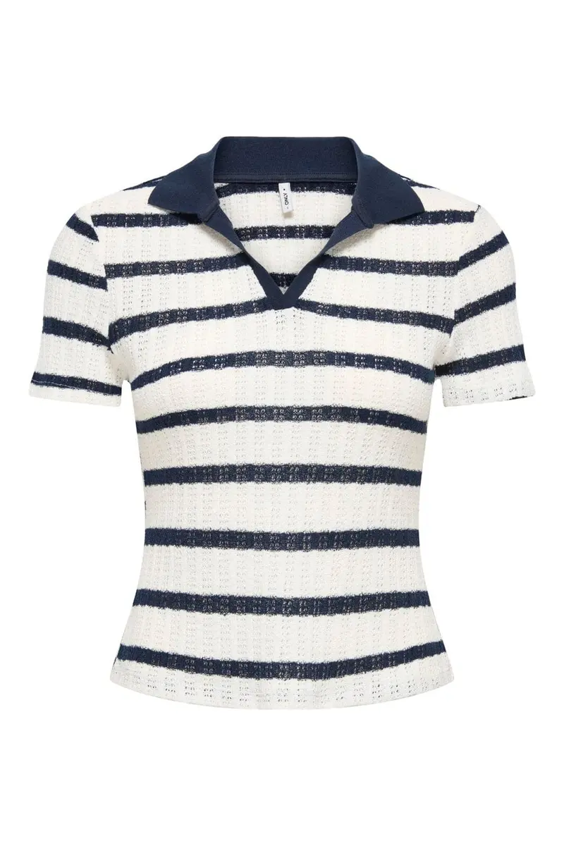 Only - Onlhalia S/S Collar Top Box - 5025279 Cloud Dancer Navy Blazer