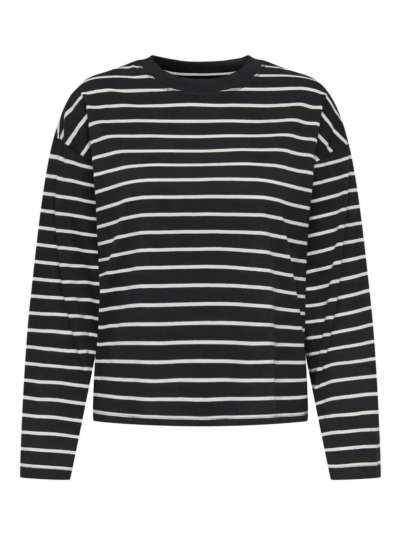 Only - Onlhappy L/S O-Neck Stripe Tee - 5110886 Black Cloud Dancer Lena
