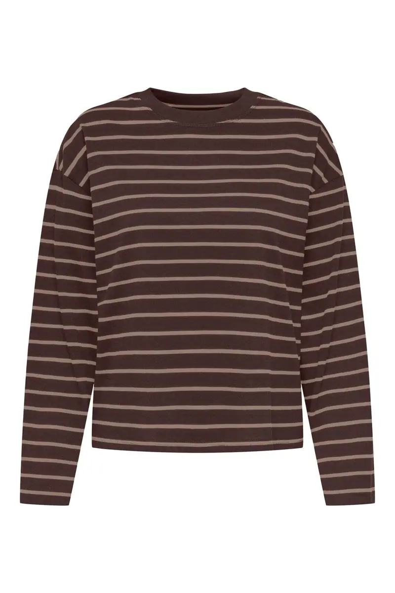 Only - Onlhappy L/S O-Neck Stripe Tee - 5135939 Coffee Bean Taupe Gray Lena