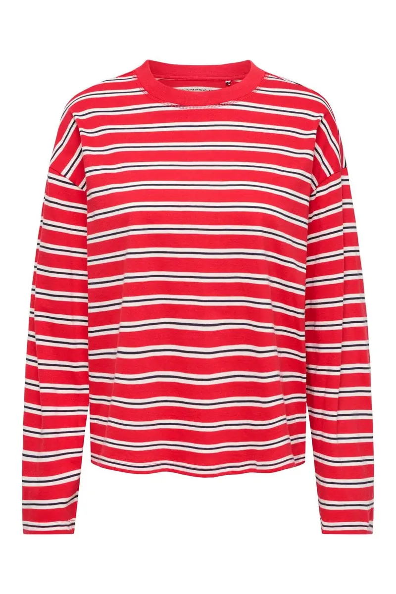 Only - Onlhappy L/S O-Neck Stripe Tee - 5201889 Lollipop Cloud Dancer + Night Sky Ina