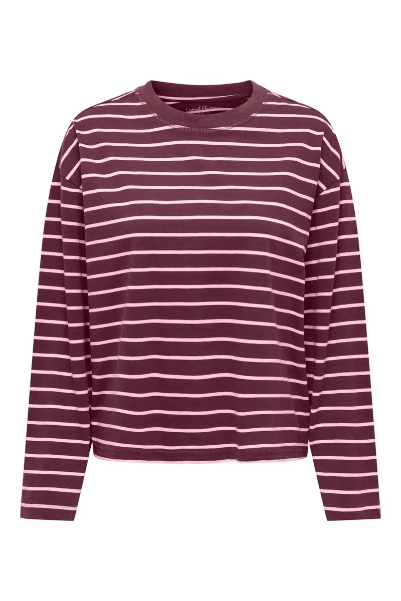 Only - Onlhappy L/S O-Neck Stripe Tee - 5233659 Fig Lady Pink (Lena)
