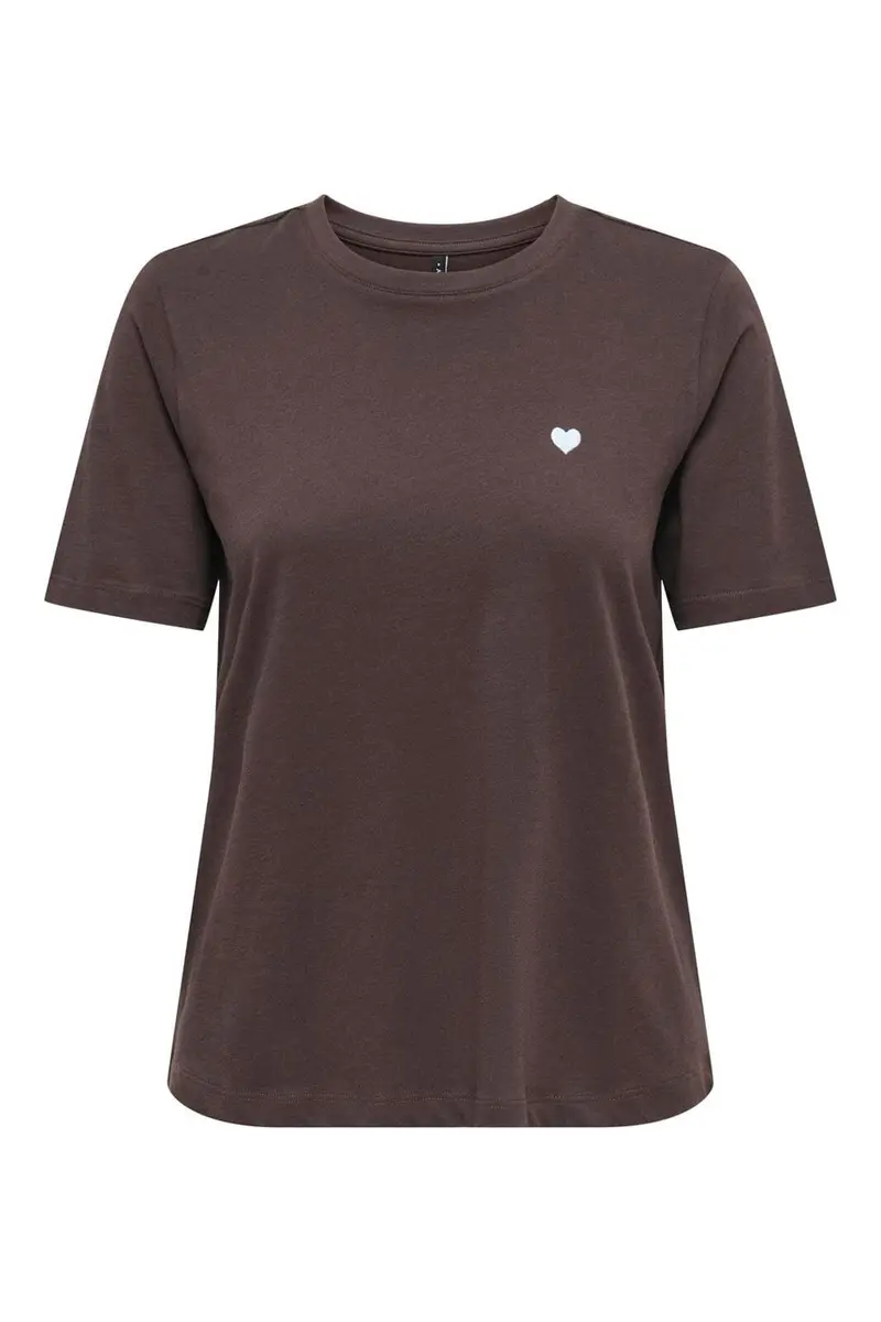 Only - Onlhappy S/S Emb Top - 5204457 Coffee Bean Chambray Heart