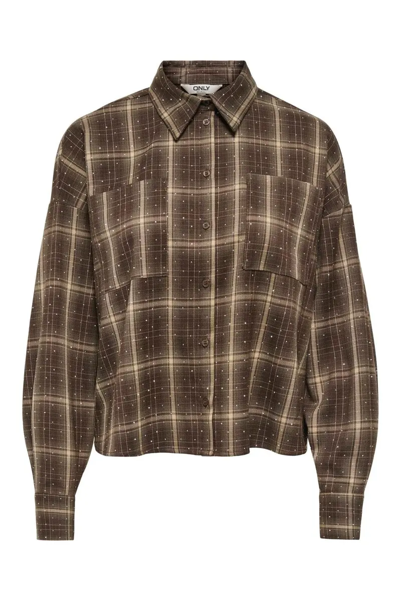 Only - Onlilston Ls Glitter Detail Shirt - 5116395 Black Coffee W. Embellishment