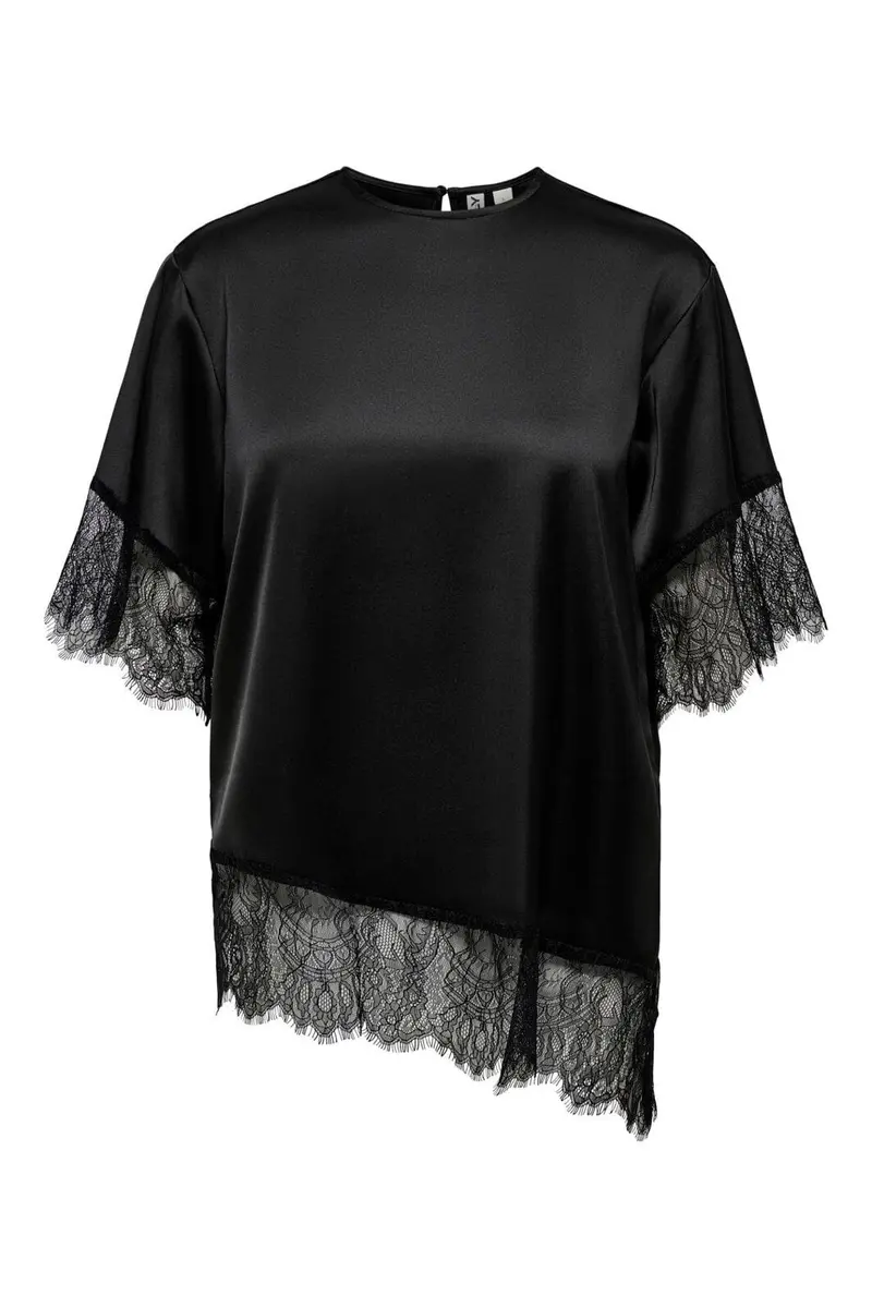 Only - Onlindona 2/4 Satin Lace Top - 5086871 Black