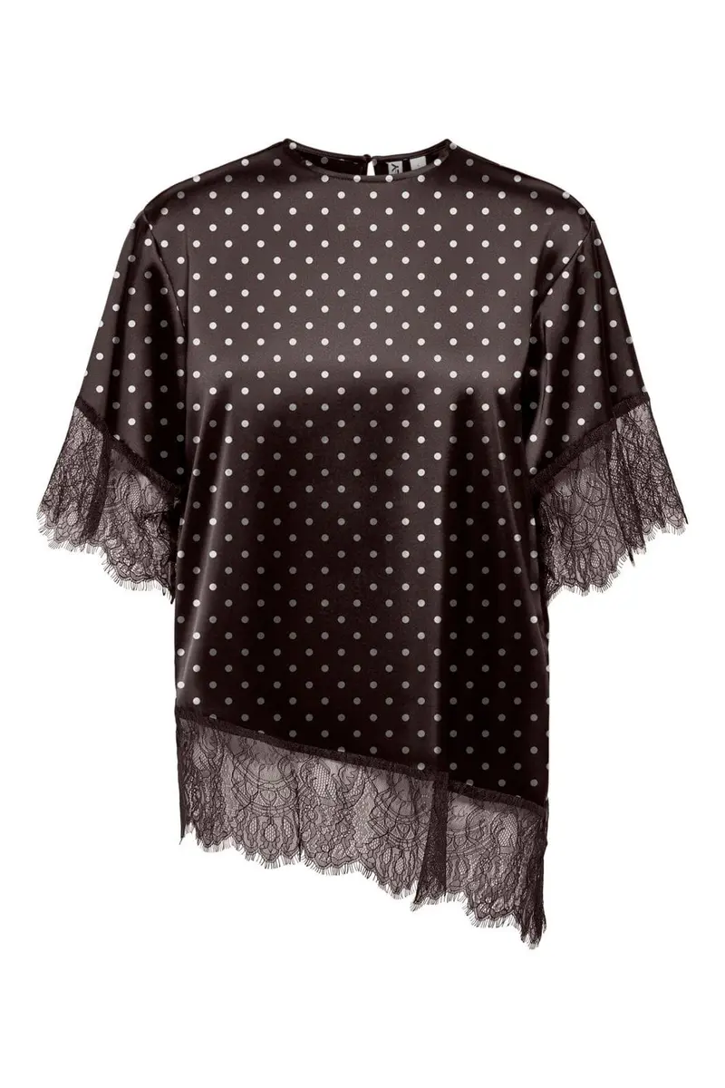 Only - Onlindona 2/4 Satin Lace Top - 5187755 Chocolate Torte