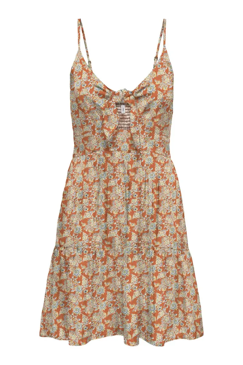 Only - Onljennie S/L Knot Short Dress Ox - 4948116 Apricot Orange Flowers