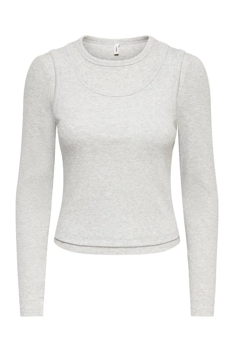 Only - Onljilli L/S O-Neck Double Top - 5122730 Light Grey Melange