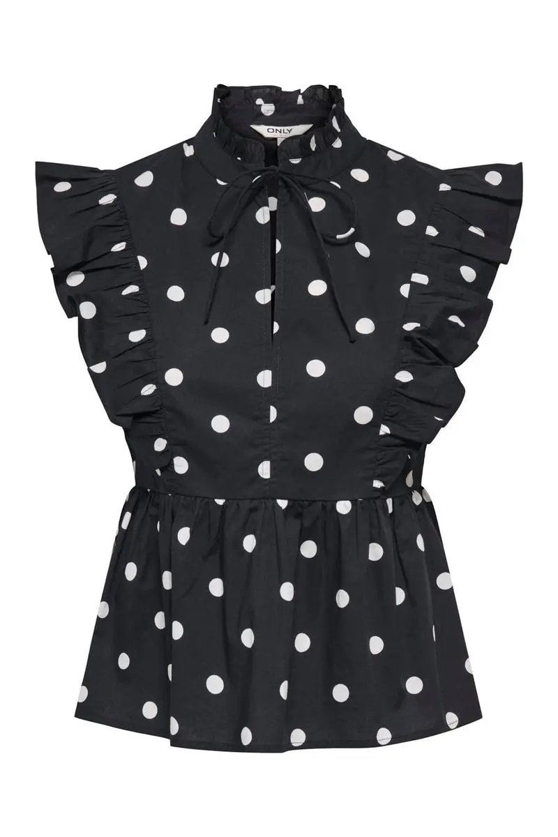 Only - Onlkai S/L Peplum Frill - 5119337 Black White Dot