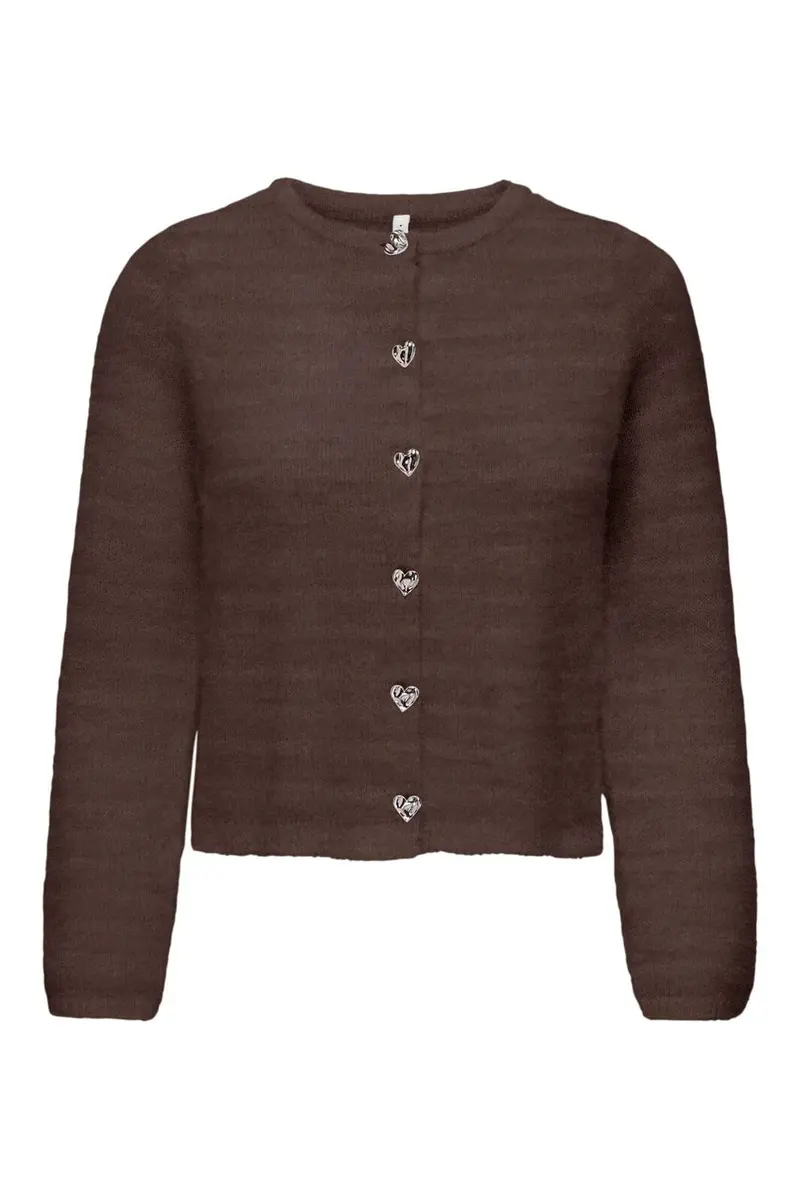 Only - Onlkerry Ls Button Cardigan Cc Knt - 5100850 Bracken Silver Heart Button