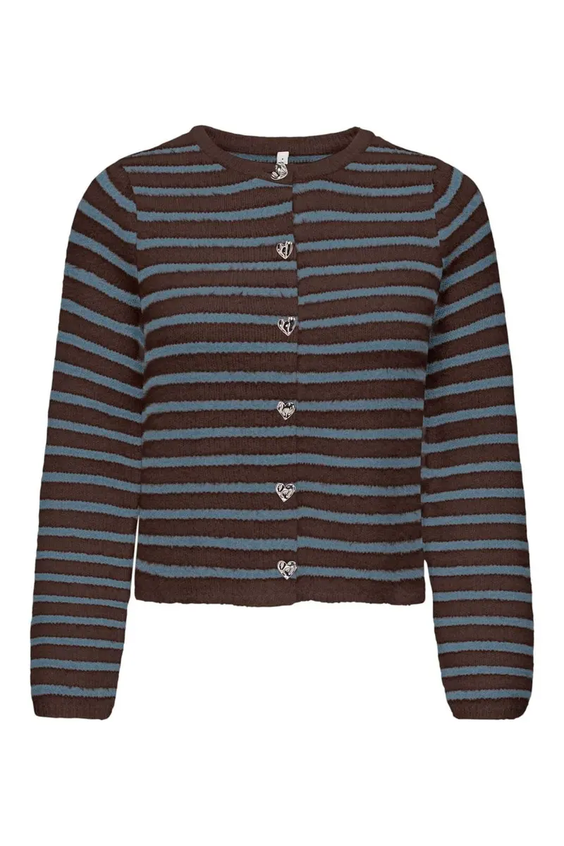 Only - Onlkerry Ls Button Cardigan Cc Knt - 5100858 Bracken Dusty Blue/Silver Heart Button