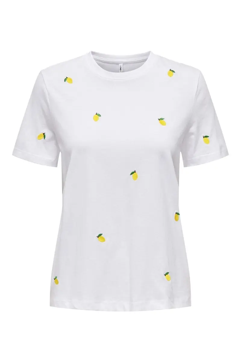 Only - Onlketty Life S/S O-Neck Top - 4444943 Bright White Lemon
