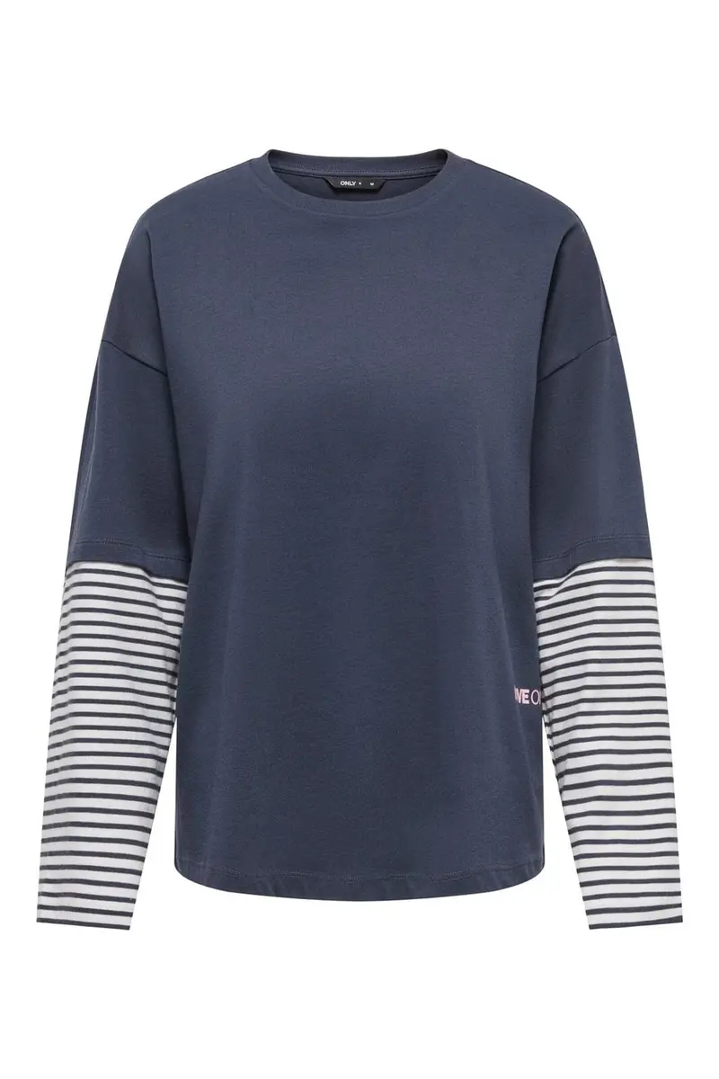 Only - Onllana L/S Layered Stripe T-Shirt - 5275101 Navy Blazer Cd Stripes / Rosa Text