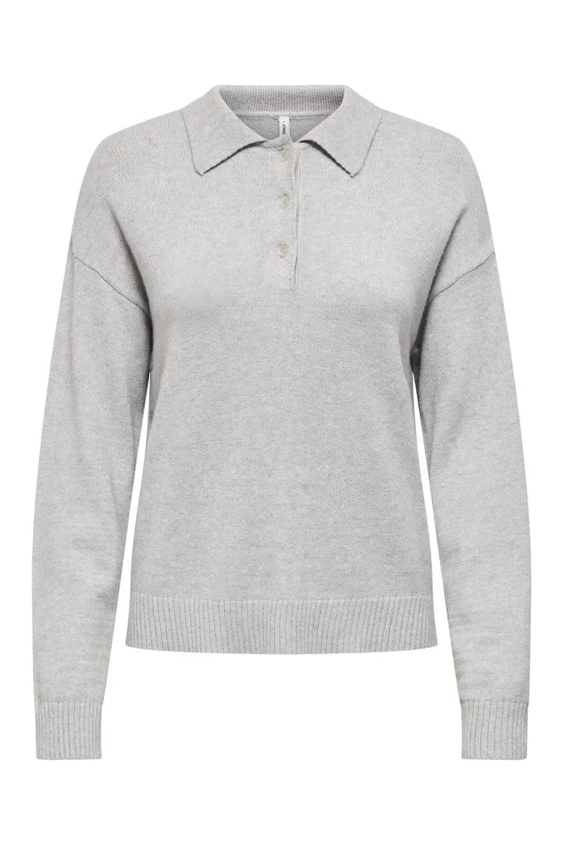 Only - Onllana Polo Ls Pullover Knt - 4845166 Light Grey Melange