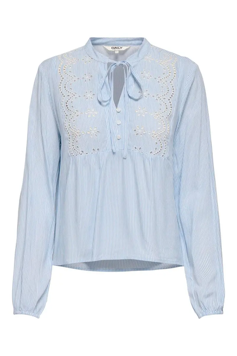 Only - Onllennyo Ls Embroid V-Neck Top - 4943002 Kentucky Blue Bright White