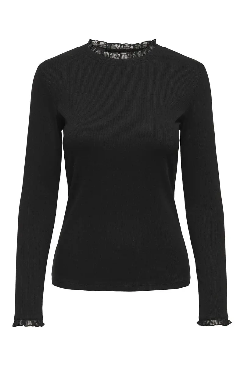 Only - Onlleslie L/S Lace Mix Top - 4141119 Black